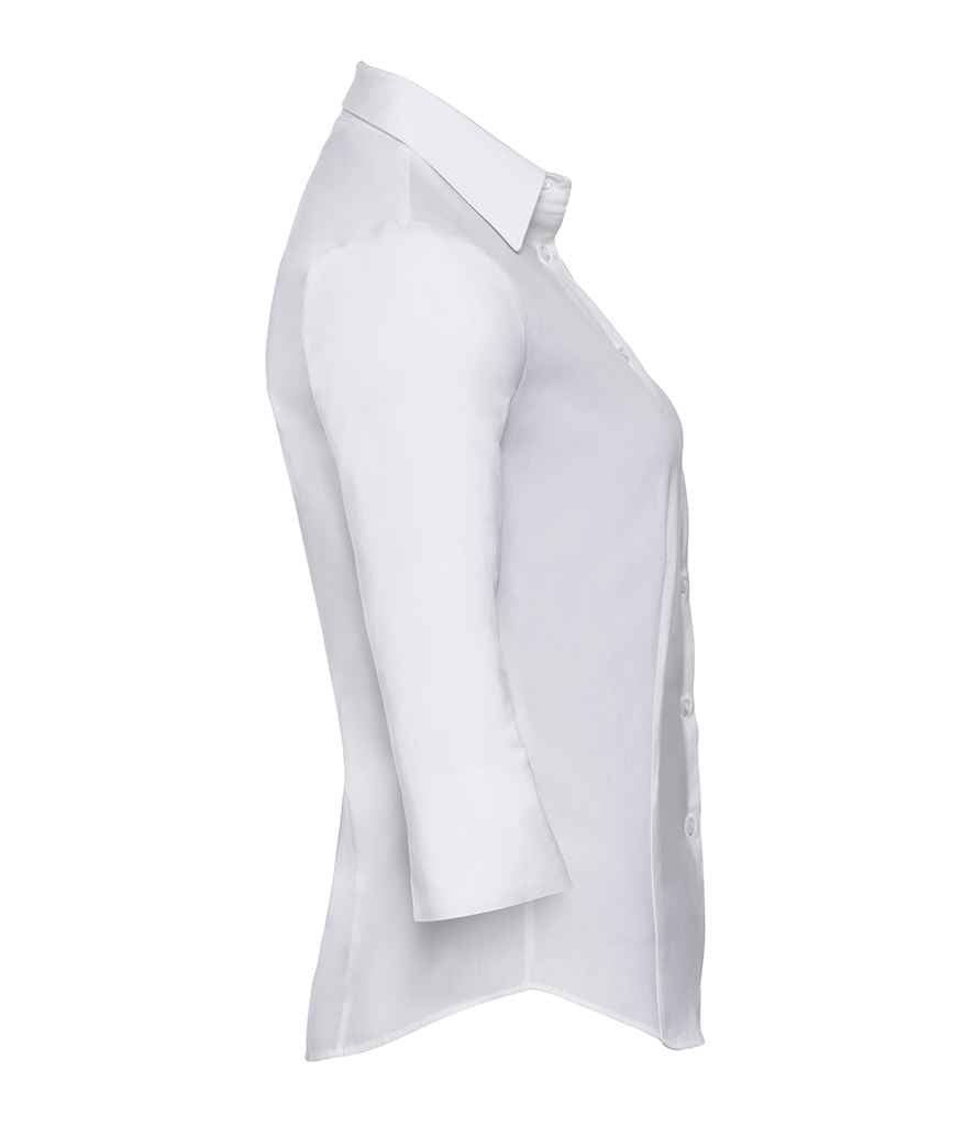 Russell Collection Ladies 3/4 Sleeve Easy Care Fitted Shirt | White