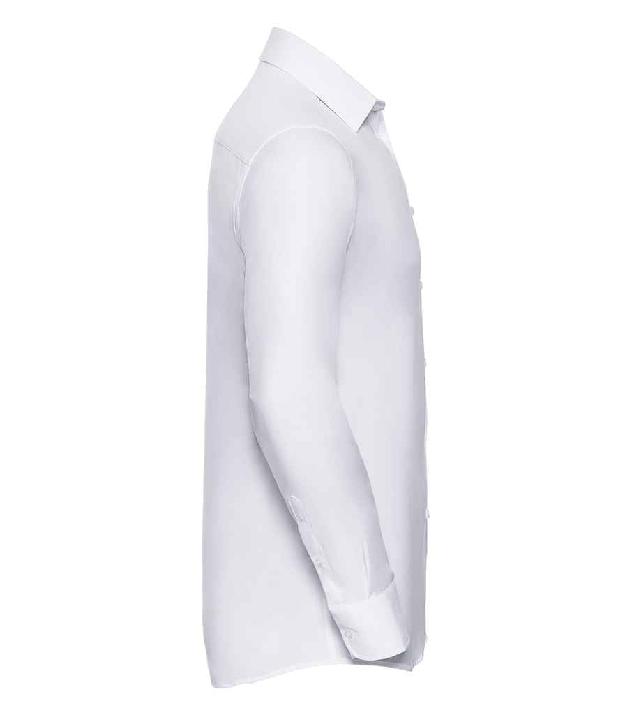 Russell Collection Long Sleeve Herringbone Shirt | White