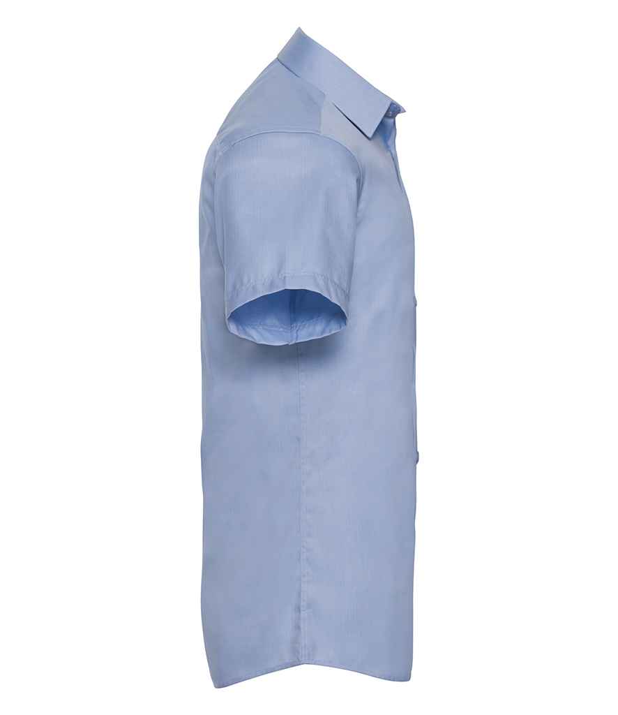 Russell Collection Short Sleeve Herringbone Shirt | Light Blue