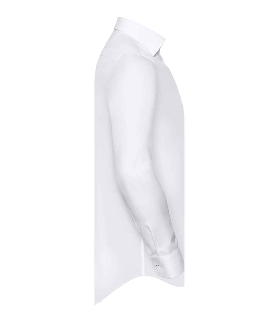 Russell Collection Long Sleeve Contrast Herringbone Shirt | White/Silver
