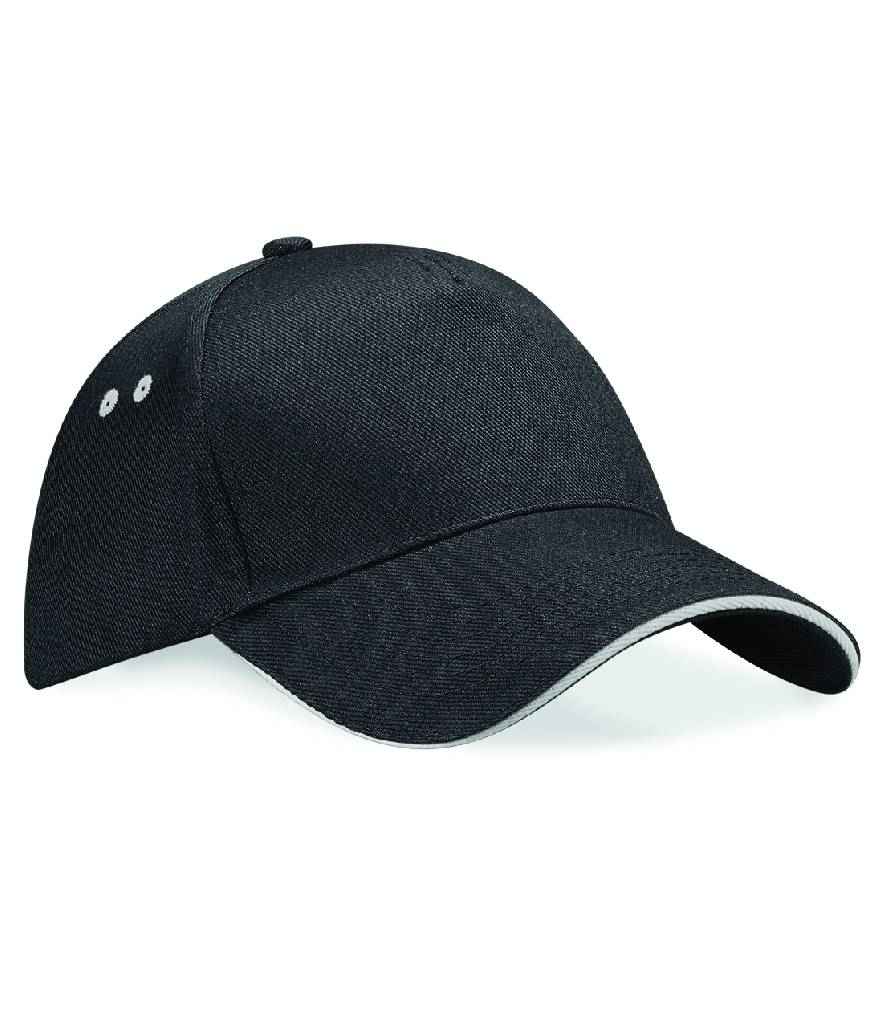 Beechfield Ultimate 5 Panel Cap with Sandwich Peak | Black/Light Grey