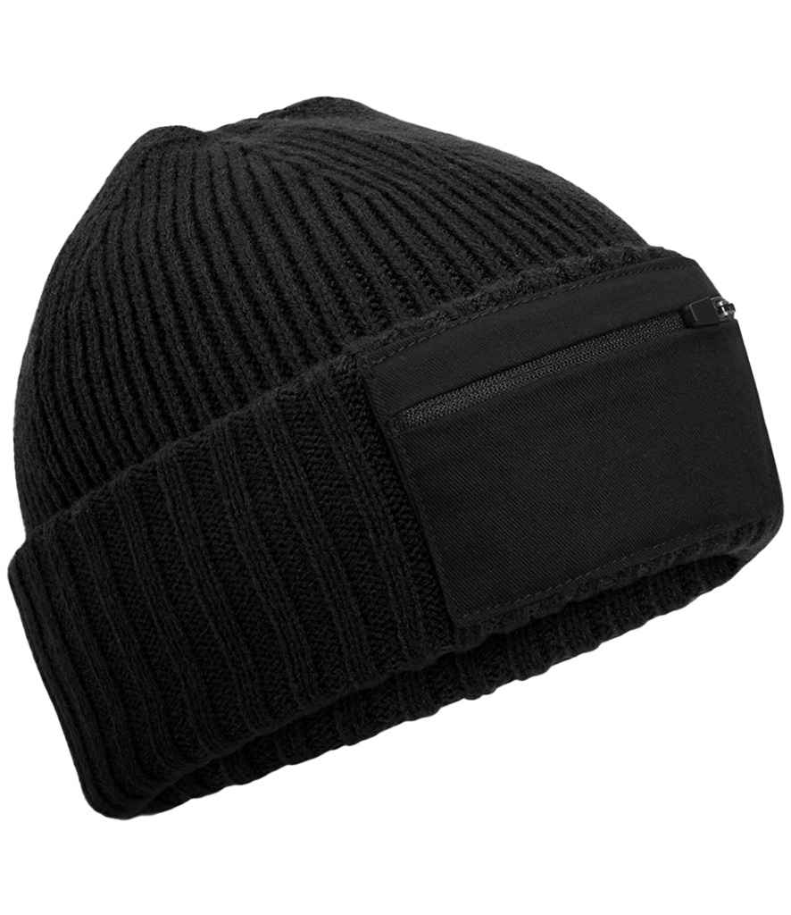 Beechfield Zip Patch Beanie | Black