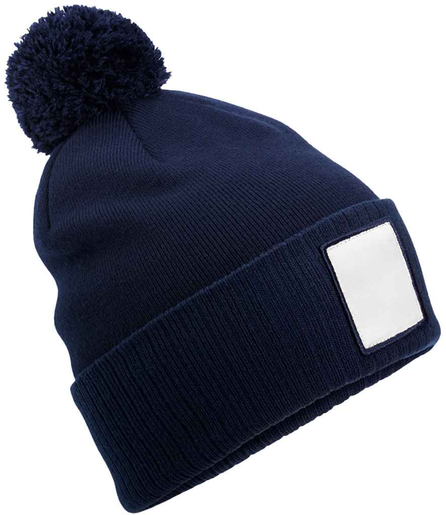 Beechfield Appliqué Patch Pom Beanie | Oxford Navy/White