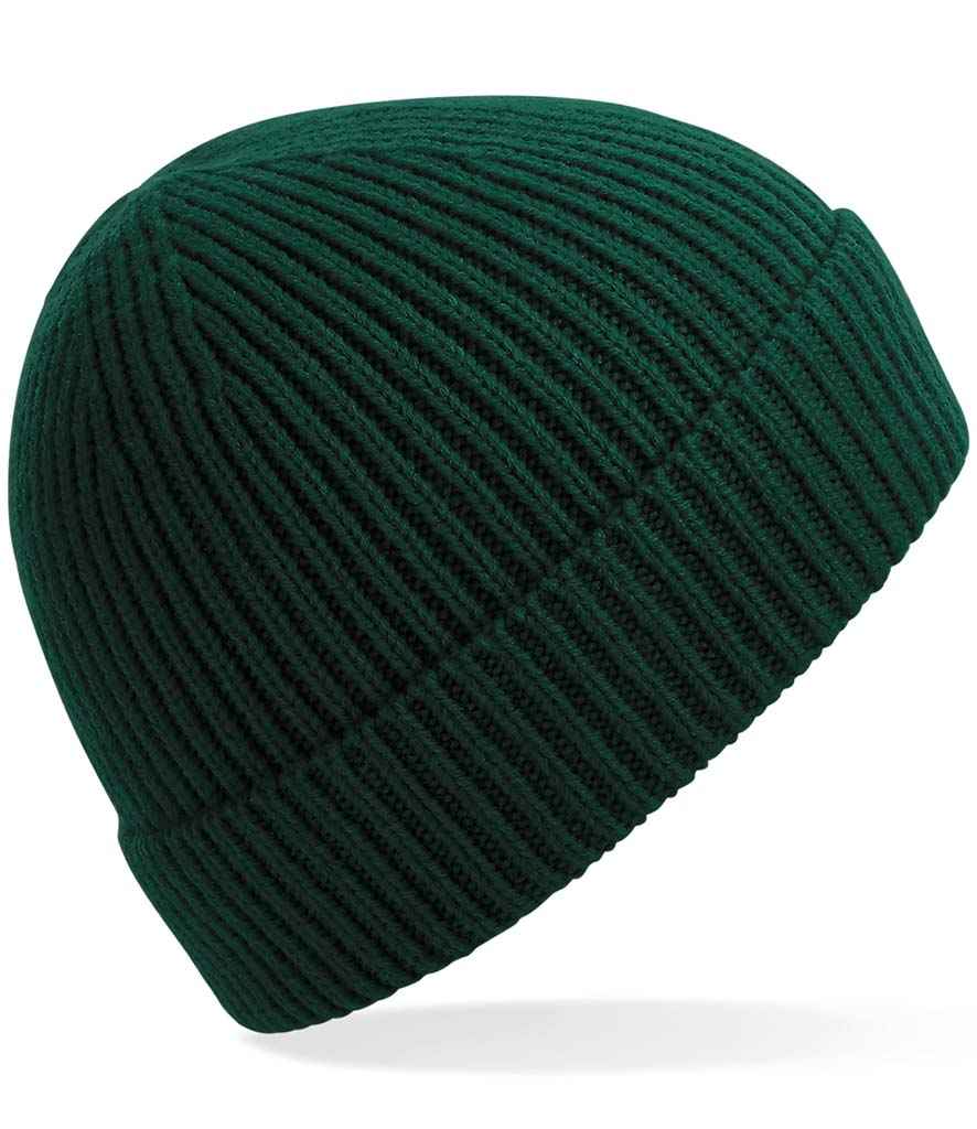 Beechfield Engineered Knit Ribbed Beanie | Bottle Green