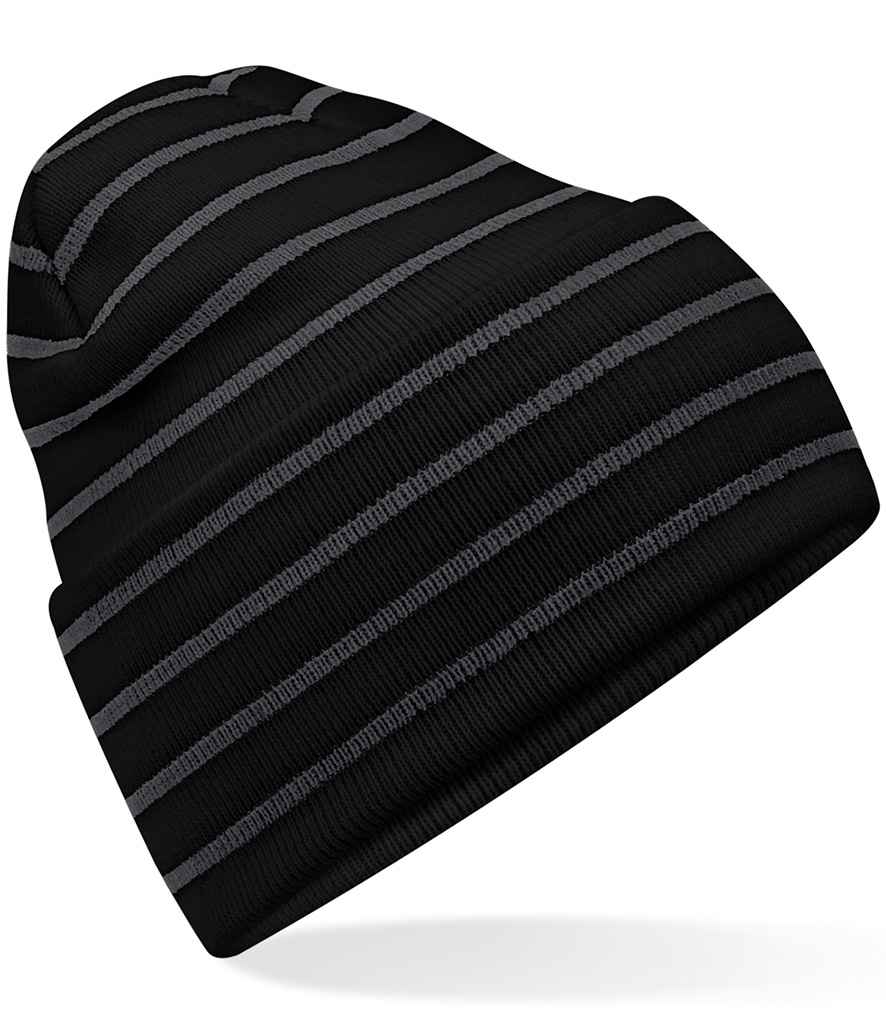 Beechfield Original Deep Cuffed Striped Beanie | Black/Graphite Grey