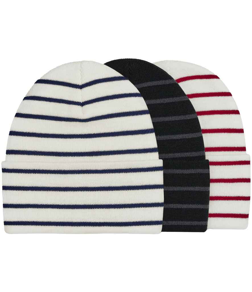 Beechfield Original Deep Cuffed Striped Beanie | Soft White/French Navy