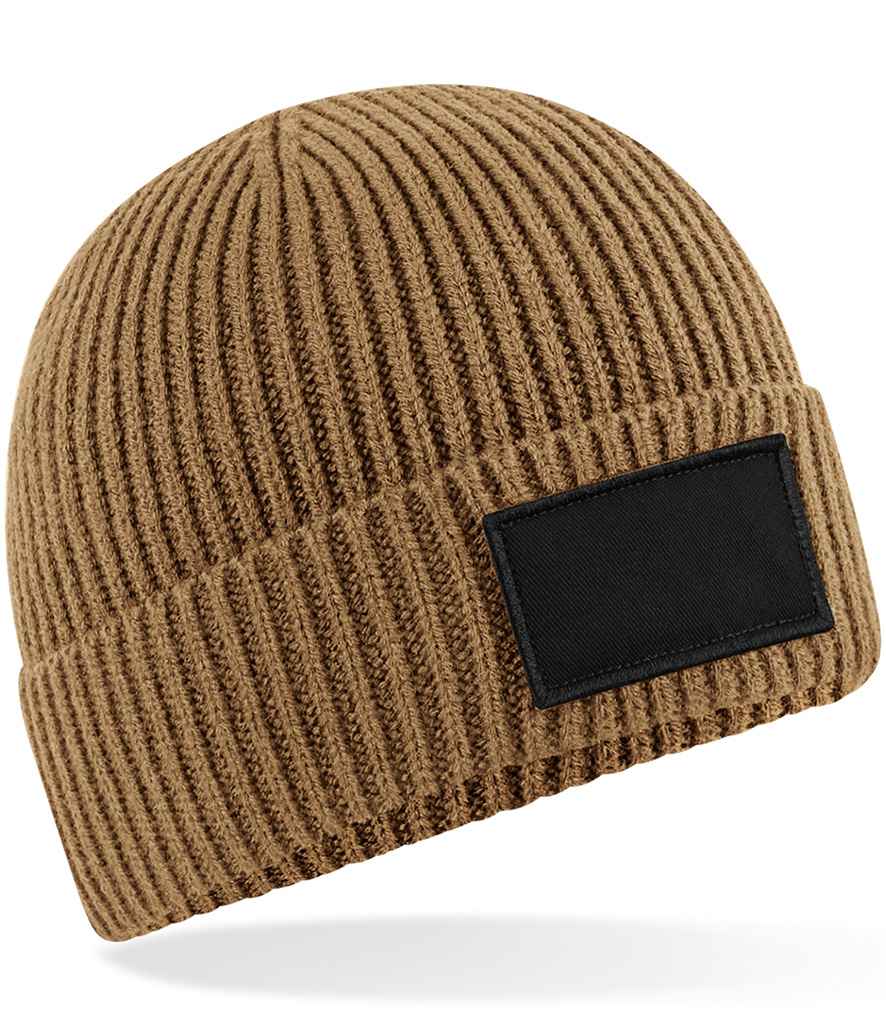 Beechfield Fashion Patch Beanie | Biscuit/Black