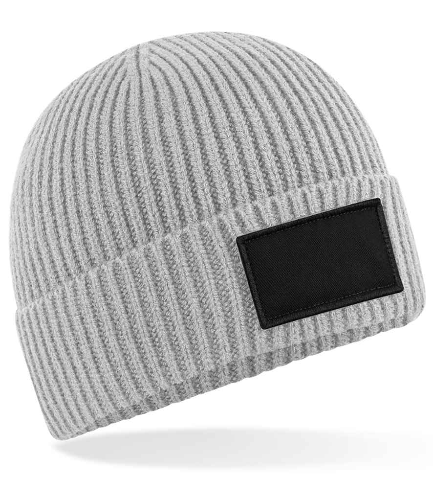 Beechfield Fashion Patch Beanie | Light Grey/Black