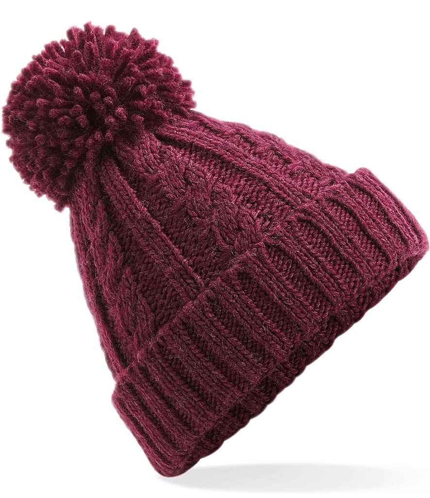 Beechfield Cable Knit Melange Beanie | Burgundy