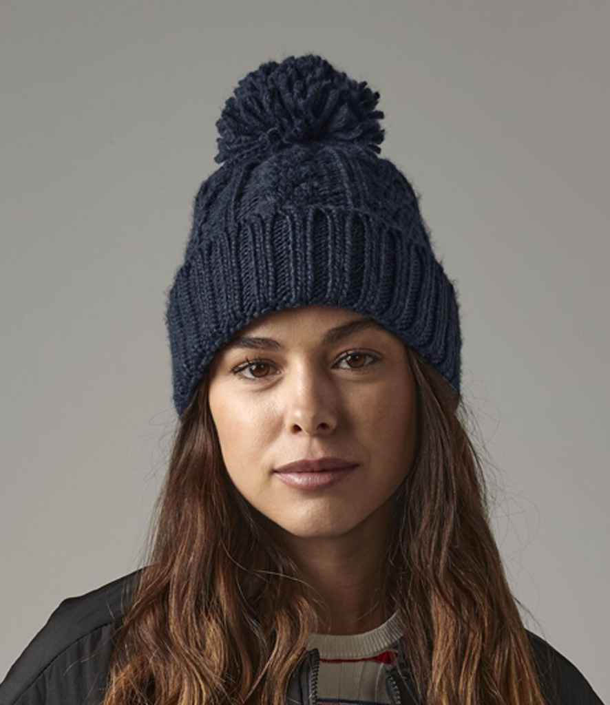 Beechfield Cable Knit Melange Beanie | Navy