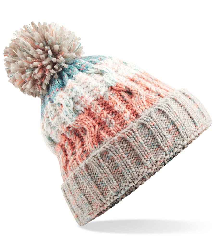 Beechfield Corkscrew Pom Pom Beanie | Milkshake Mix