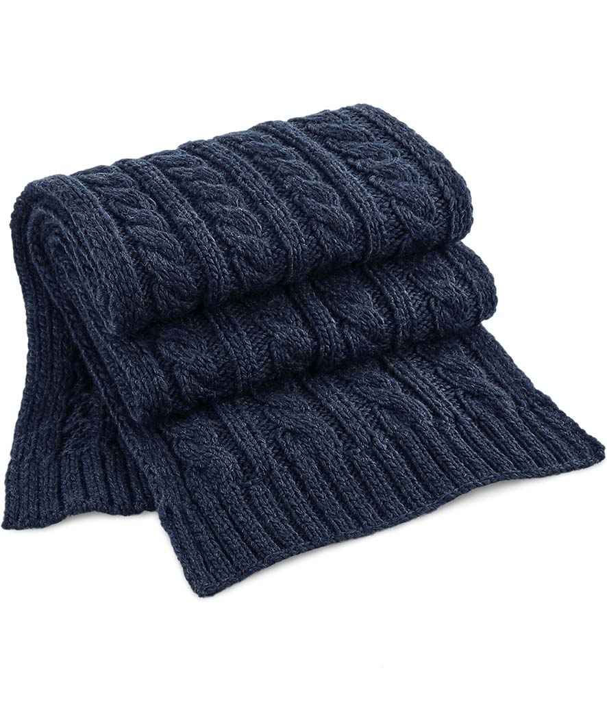 Beechfield Cable Knit Melange Scarf | Navy