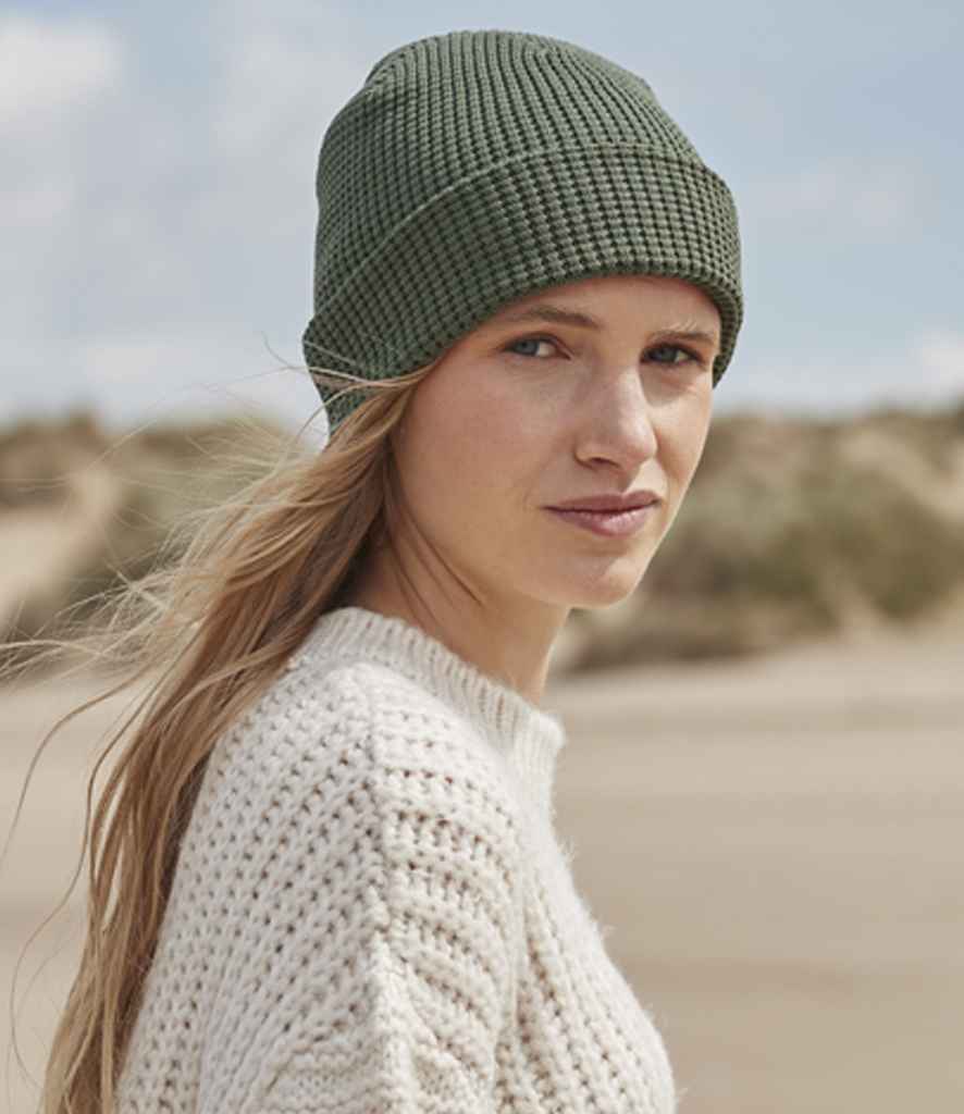 Beechfield Organic Cotton Waffle Beanie | Olive Green