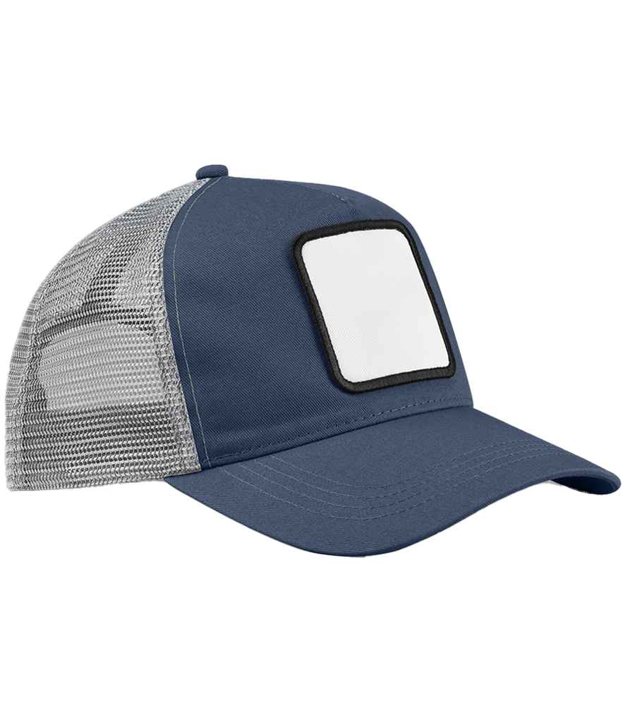 Beechfield Appliqué Patch 5 Panel Trucker Cap | Slate Blue/Light Grey