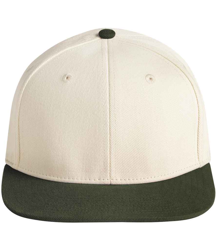 Beechfield Contrast Flat Peak 6 Panel Cap | Natural/Dark Olive