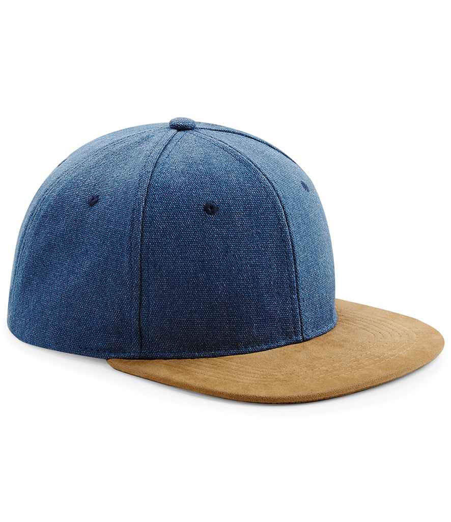 Beechfield Suede Peak Snapback Cap | Denim Blue