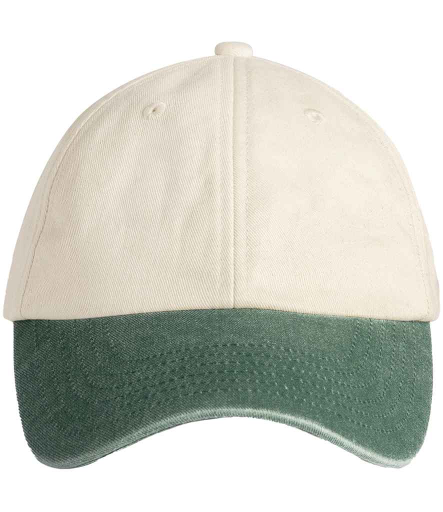 Beechfield Contrast Peak Low Profile Vintage Cap | Natural/Vintage Bottle Green