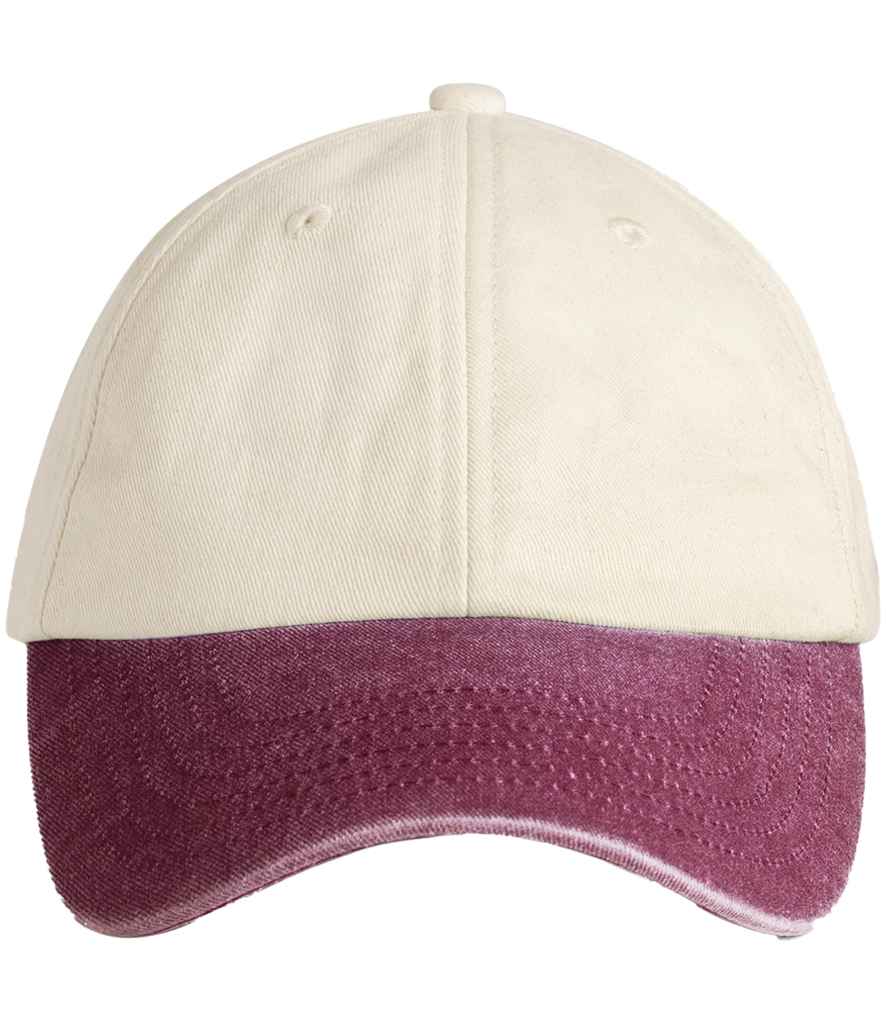 Beechfield Contrast Peak Low Profile Vintage Cap | Natural/Vintage Red