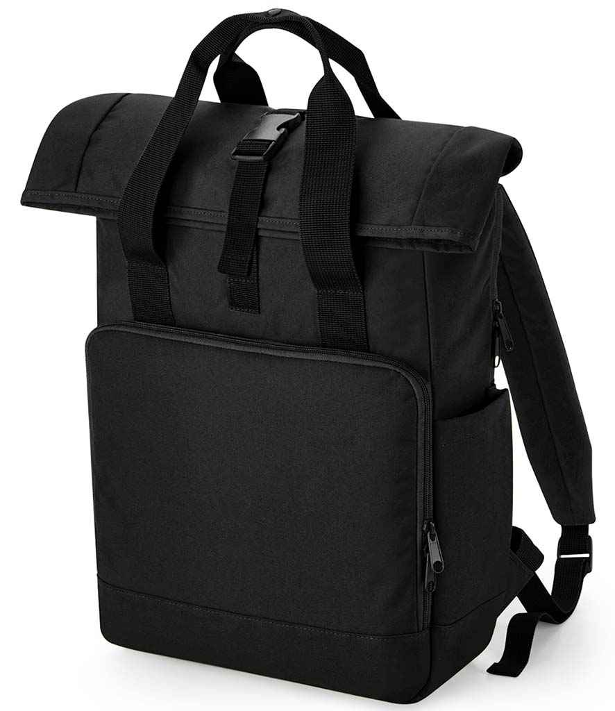 BagBase Recycled Twin Handle Roll-Top Laptop Backpack | Black