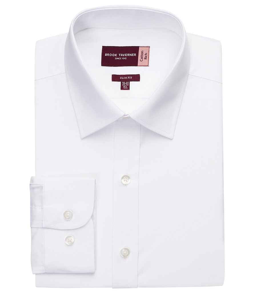 Brook Taverner Alba Long Sleeve Slim Fit Poplin Shirt | White
