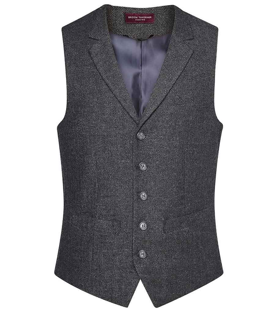 Brook Taverner Memphis Tweed Waistcoat | Charcoal Herringbone
