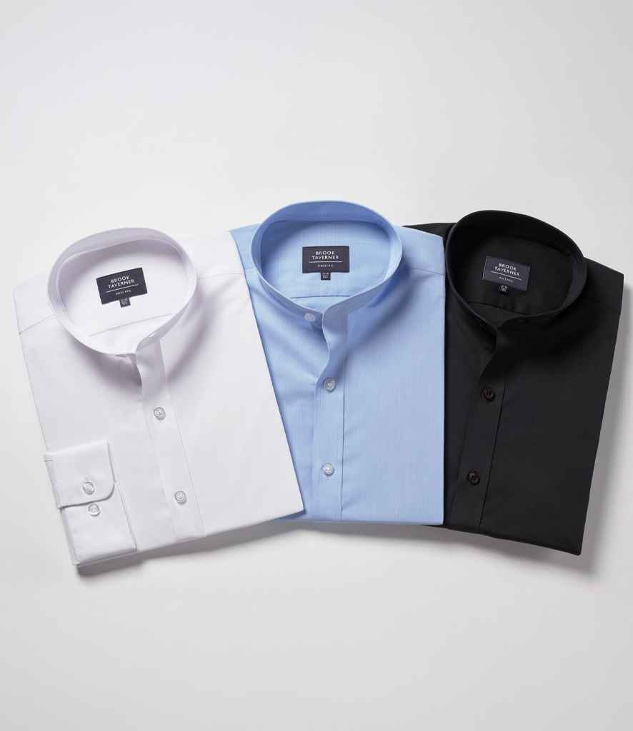 Brook Taverner Volterra Long Sleeve Grandad Collar Shirt | White