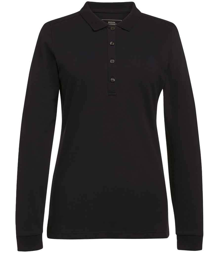 Brook Taverner Ladies Anna Long Sleeve Polo Shirt | Black