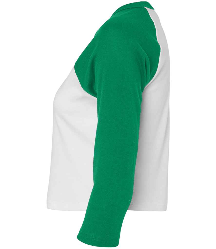Bella Ladies Micro Rib 3/4 Raglan Baby T-Shirt | White/Kelly Green