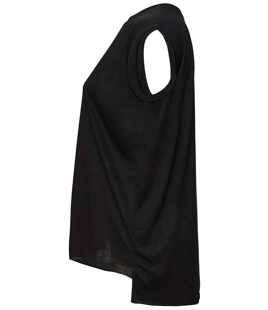 Bella Ladies Flowy Rolled Cuff Muscle T-Shirt | Black