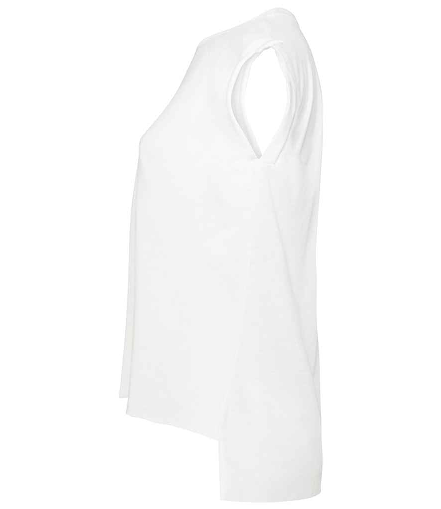 Bella Ladies Flowy Rolled Cuff Muscle T-Shirt | White