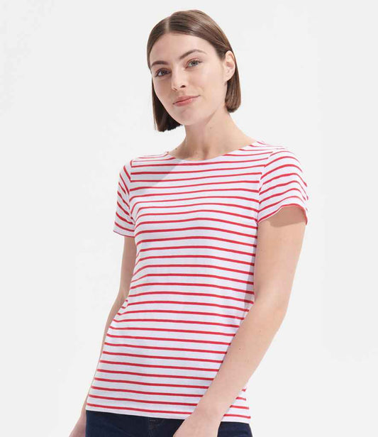 SOL'S Ladies Miles Striped T-Shirt | White/Red