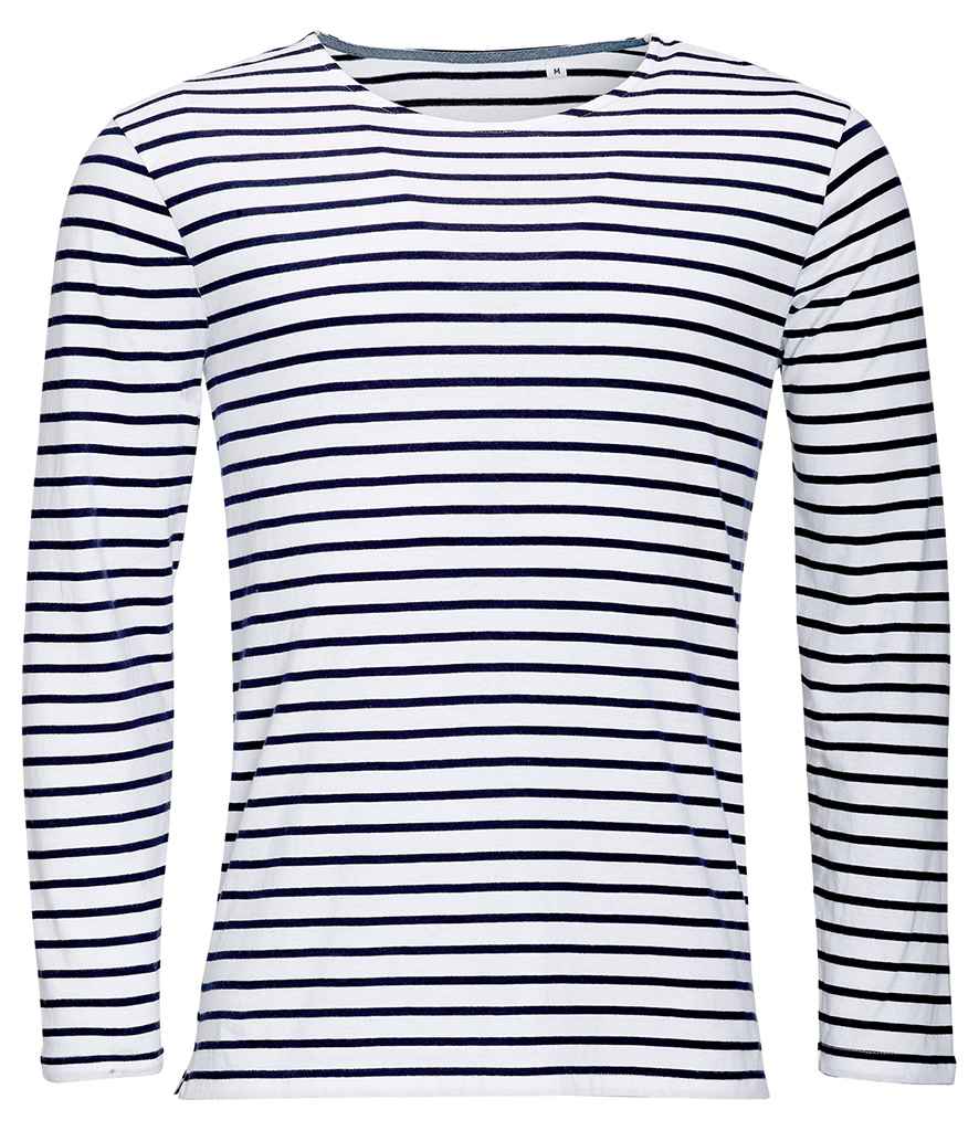 SOL'S Marine Long Sleeve Striped T-Shirt | White/Navy