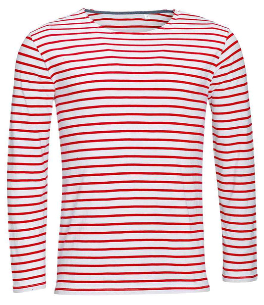 SOL'S Marine Long Sleeve Striped T-Shirt | White/Red