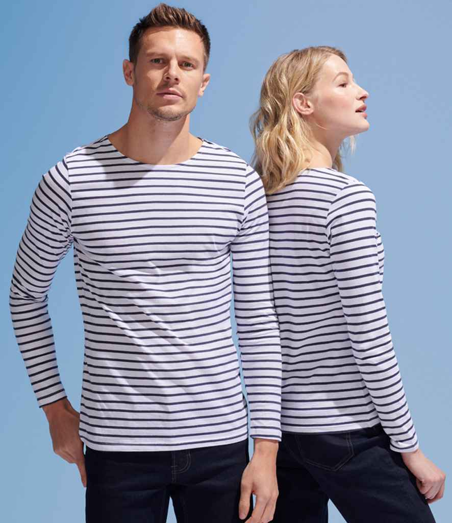 SOL'S Marine Long Sleeve Striped T-Shirt | White/Navy