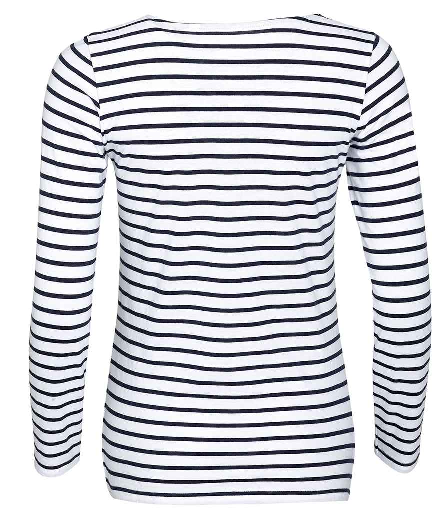 SOL'S Ladies Marine Long Sleeve Striped T-Shirt | White/Navy