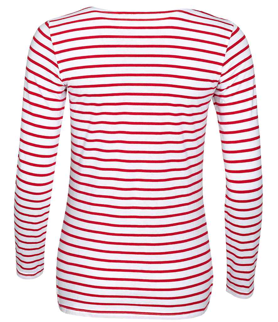 SOL'S Ladies Marine Long Sleeve Striped T-Shirt | White/Red