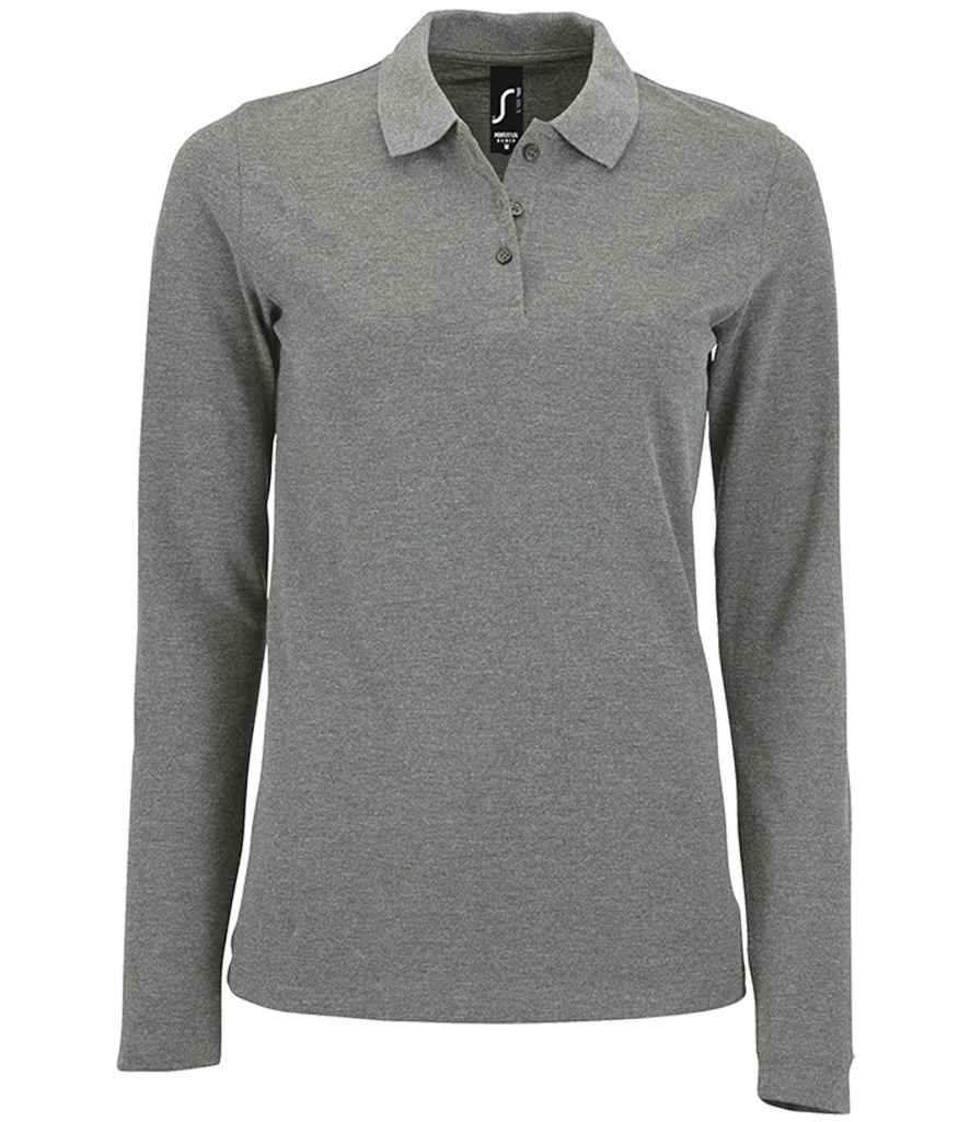 SOL'S Ladies Perfect Long Sleeve Piqué Polo Shirt | Grey Marl