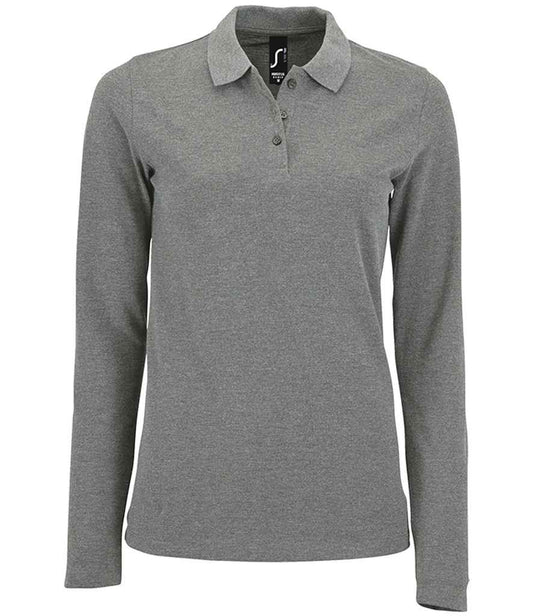 SOL'S Ladies Perfect Long Sleeve Piqué Polo Shirt | Grey Marl