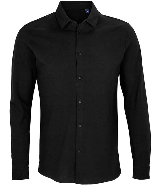NEOBLU Basile Organic Cotton Long Sleeve Piqué Shirt | Deep Black