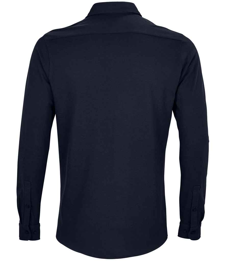 NEOBLU Basile Organic Cotton Long Sleeve Piqué Shirt | Night Blue