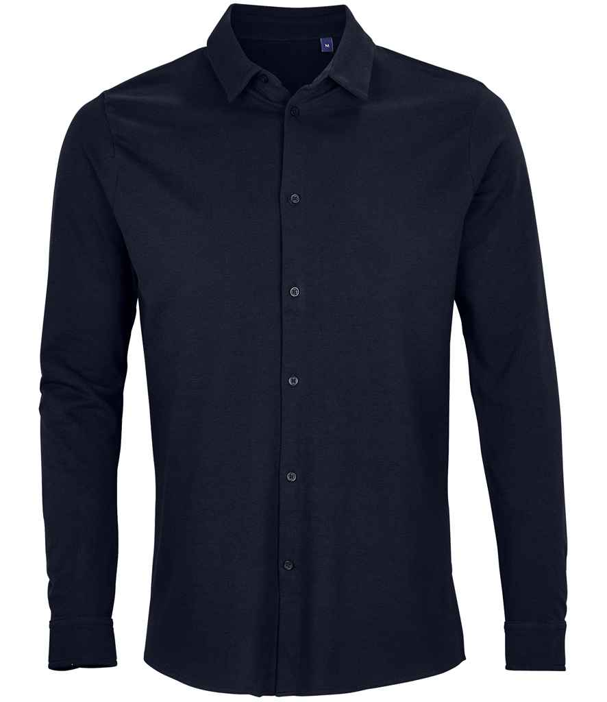 NEOBLU Basile Organic Cotton Long Sleeve Piqué Shirt | Night Blue