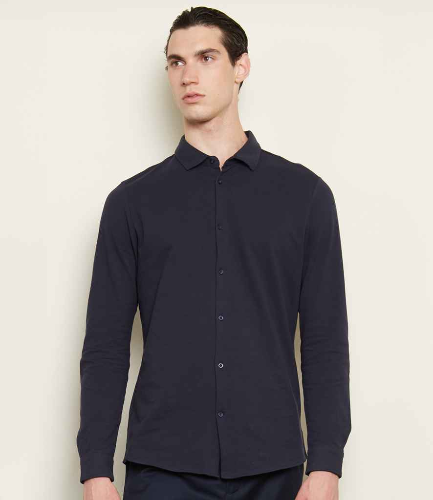 NEOBLU Basile Organic Cotton Long Sleeve Piqué Shirt | Night Blue