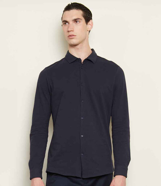 NEOBLU Basile Organic Cotton Long Sleeve Piqué Shirt | Night Blue