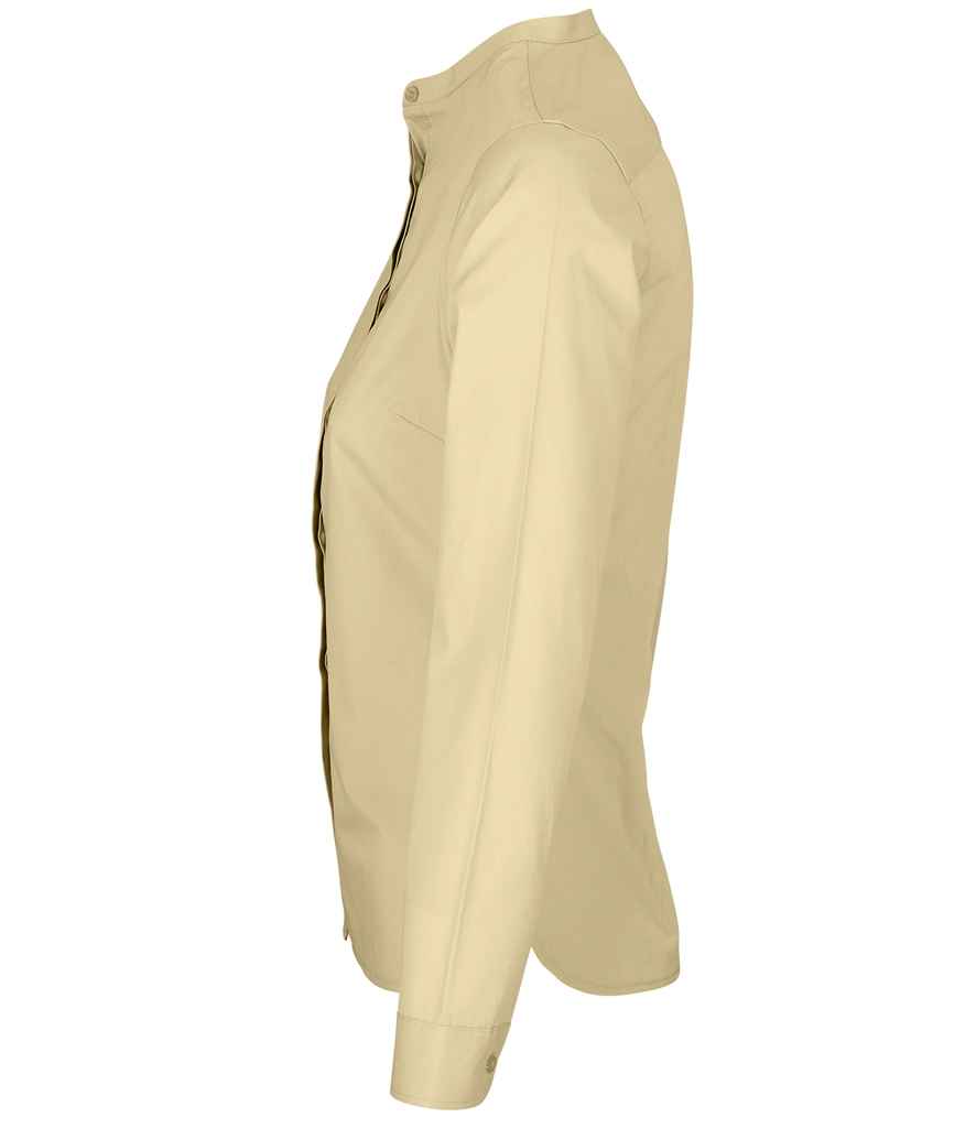 NEOBLU Ladies Bart Mao Collar Long Sleeve Poplin Shirt | Beige