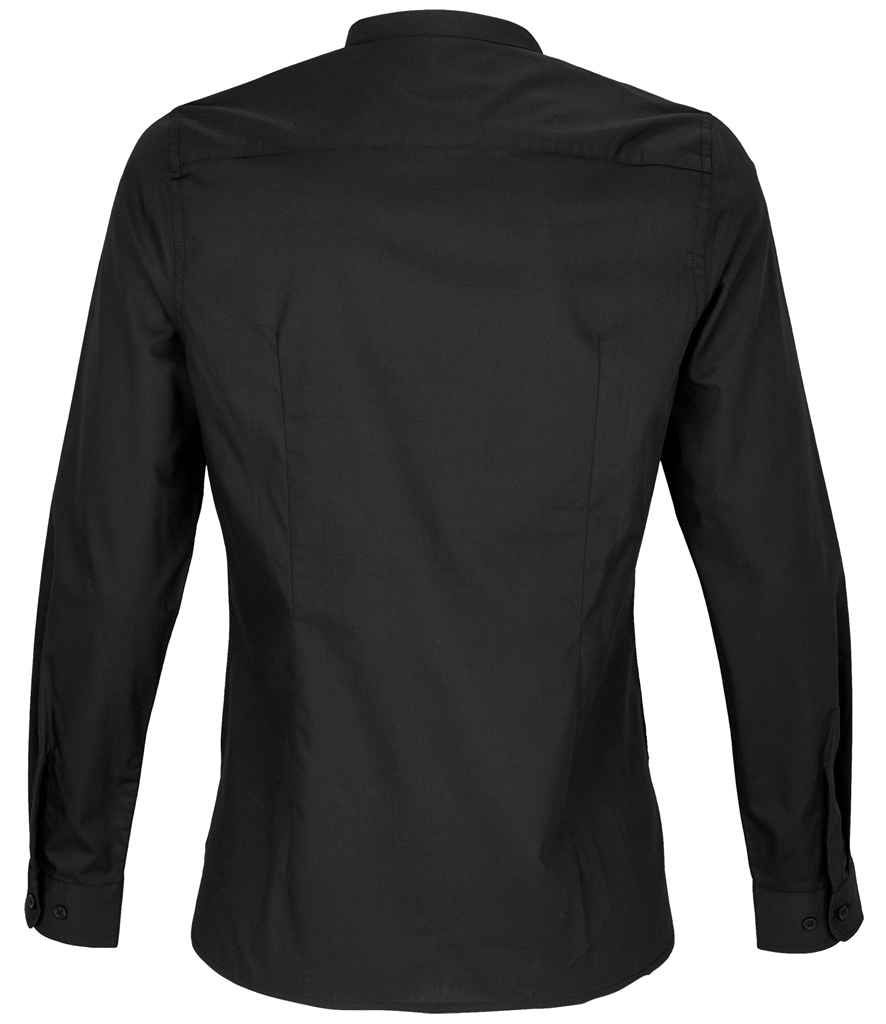 NEOBLU Ladies Bart Mao Collar Long Sleeve Poplin Shirt | Deep Black