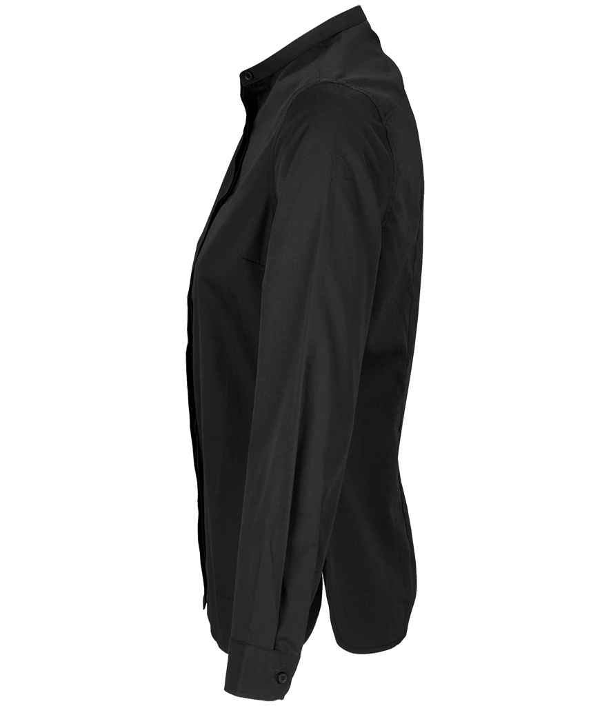 NEOBLU Ladies Bart Mao Collar Long Sleeve Poplin Shirt | Deep Black