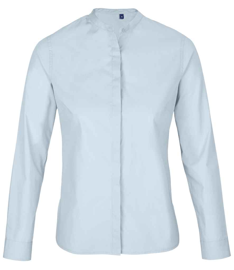 NEOBLU Ladies Bart Mao Collar Long Sleeve Poplin Shirt | Soft Blue