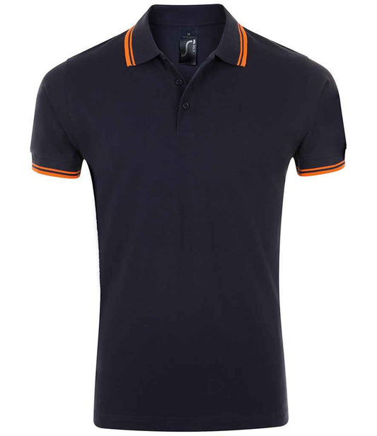 SOL'S Pasadena Tipped Cotton Piqué Polo Shirt | French Navy/Neon Orange
