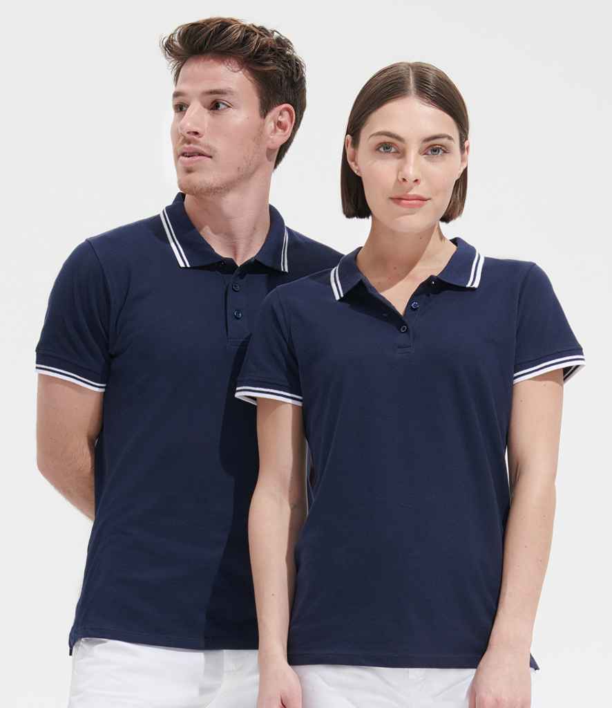 SOL'S Pasadena Tipped Cotton Piqué Polo Shirt | French Navy/White