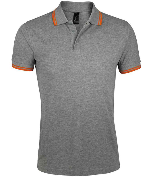 SOL'S Pasadena Tipped Cotton Piqué Polo Shirt | Grey Marl/Orange